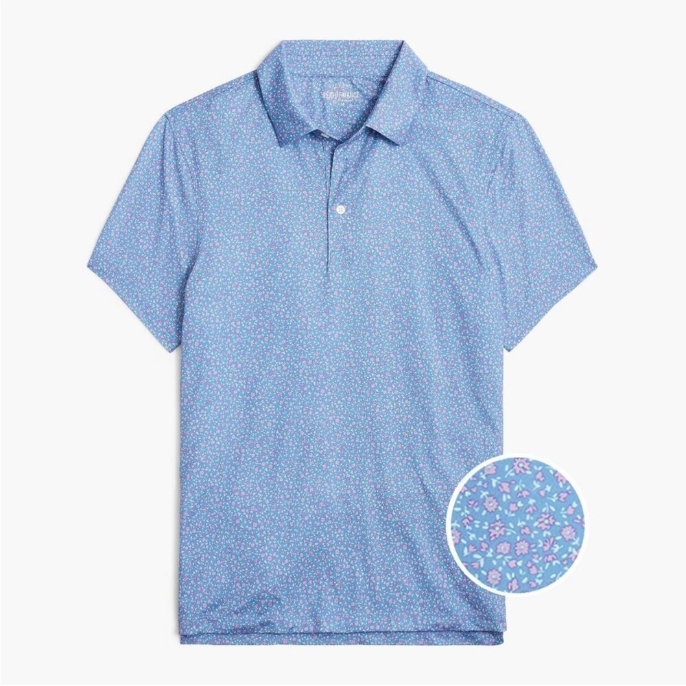 Nwot j crew Printed performance polo shirt ditsy blue pink floral